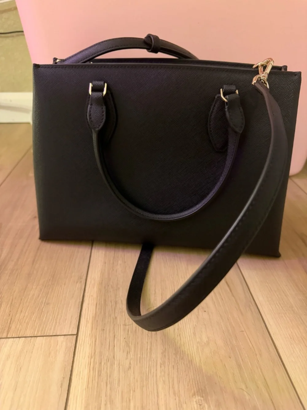 Kate Spade New York Black Saffiano Leather Satchel Crossbody Purse + Matching Wr